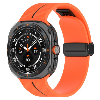 For Samsung Galaxy Watch Ultra 47mm Carbon Fiber Magnetic Folding Buckle Silicone Watch Band(Orange Black) by bashfashion