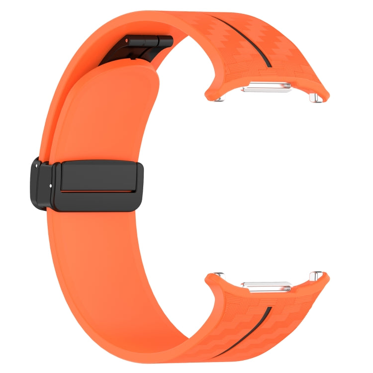 For Samsung Galaxy Watch Ultra 47mm Carbon Fiber Magnetic Folding Buckle Silicone Watch Band(Orange Black) by bashfashion