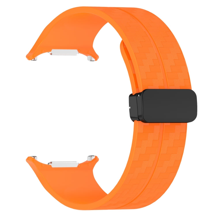 For Samsung Galaxy Watch Ultra 47mm Carbon Fiber Magnetic Folding Buckle Silicone Watch Band(Orange) by bashfashion