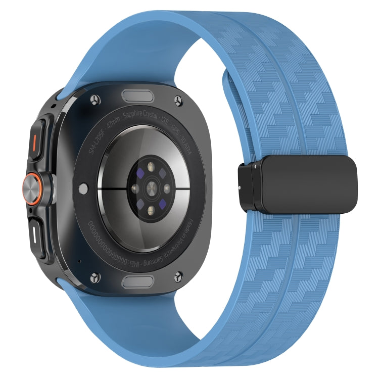 For Samsung Galaxy Watch Ultra 47mm Carbon Fiber Magnetic Folding Buckle Silicone Watch Band(Blue) by bashfashion