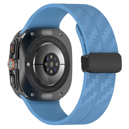 For Samsung Galaxy Watch Ultra 47mm Carbon Fiber Magnetic Folding Buckle Silicone Watch Band(Blue) by bashfashion
