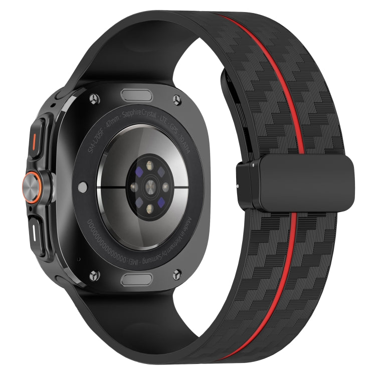 For Samsung Galaxy Watch Ultra 47mm Carbon Fiber Magnetic Folding Buckle Silicone Watch Band(Black Red) by bashfashion