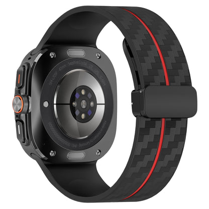For Samsung Galaxy Watch Ultra 47mm Carbon Fiber Magnetic Folding Buckle Silicone Watch Band(Black Red) by bashfashion