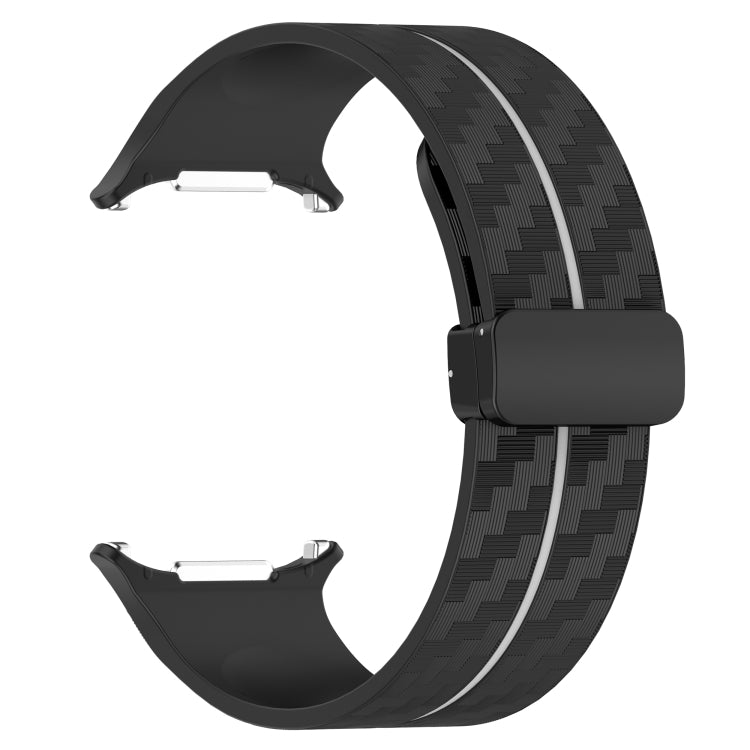 For Samsung Galaxy Watch Ultra 47mm Carbon Fiber Magnetic Folding Buckle Silicone Watch Band(Black Gray) by bashfashion
