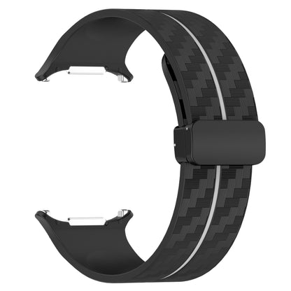 For Samsung Galaxy Watch Ultra 47mm Carbon Fiber Magnetic Folding Buckle Silicone Watch Band(Black Gray) by bashfashion