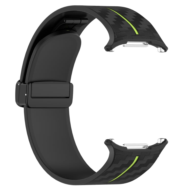 For Samsung Galaxy Watch Ultra 47mm Carbon Fiber Magnetic Folding Buckle Silicone Watch Band(Black Lime) by bashfashion