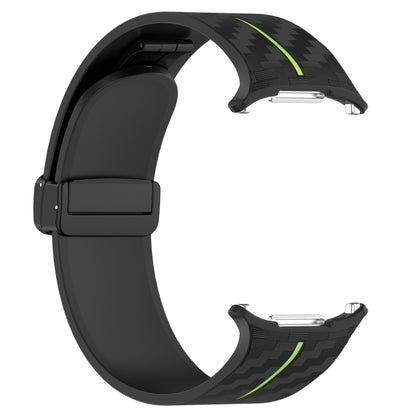 For Samsung Galaxy Watch Ultra 47mm Carbon Fiber Magnetic Folding Buckle Silicone Watch Band(Black Lime) by bashfashion