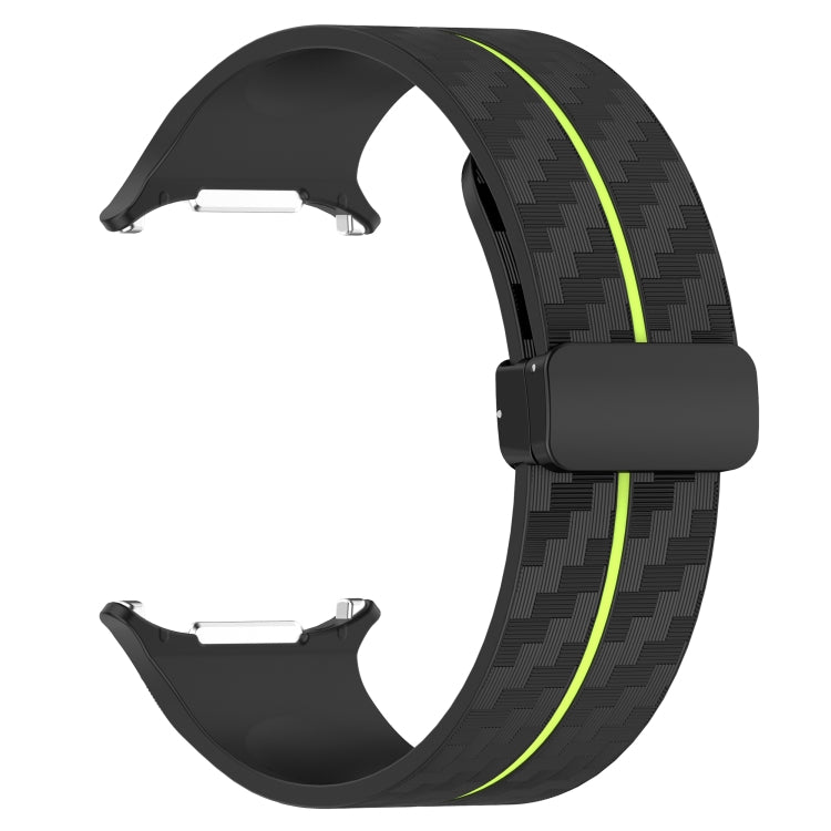 For Samsung Galaxy Watch Ultra 47mm Carbon Fiber Magnetic Folding Buckle Silicone Watch Band(Black Lime) by bashfashion