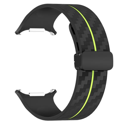 For Samsung Galaxy Watch Ultra 47mm Carbon Fiber Magnetic Folding Buckle Silicone Watch Band(Black Lime) by bashfashion