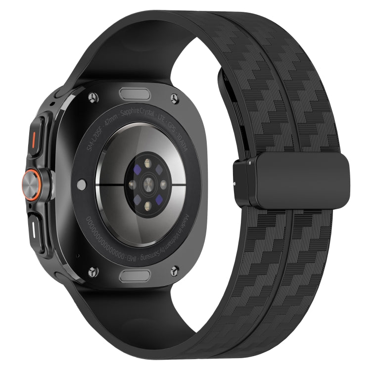 For Samsung Galaxy Watch Ultra 47mm Carbon Fiber Magnetic Folding Buckle Silicone Watch Band(Black) by bashfashion