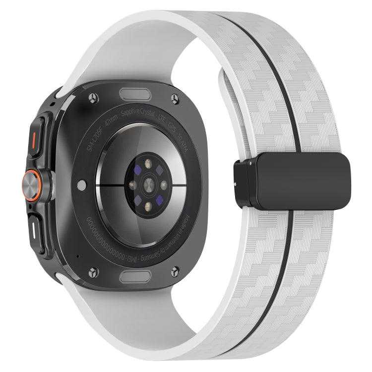 For Samsung Galaxy Watch Ultra 47mm Carbon Fiber Magnetic Folding Buckle Silicone Watch Band(Gray Black) by bashfashion