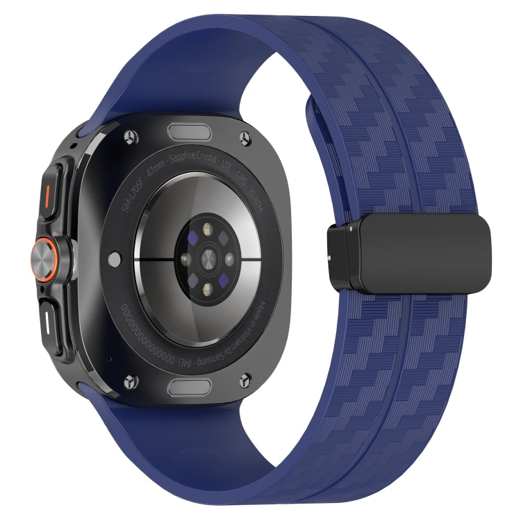 For Samsung Galaxy Watch Ultra 47mm Carbon Fiber Magnetic Folding Buckle Silicone Watch Band(Midnight Blue) by bashfashion