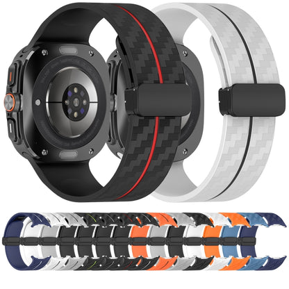 For Samsung Galaxy Watch Ultra 47mm Carbon Fiber Magnetic Folding Buckle Silicone Watch Band(Midnight Blue White) by bashfashion