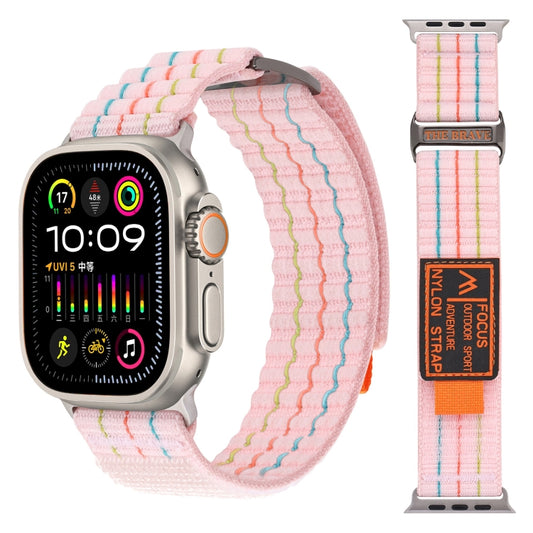 For Apple Watch Ultra 49mm Two Sections Nylon Hook and Loop Fastener Watch Band(Sakura Pink) by bashfashion