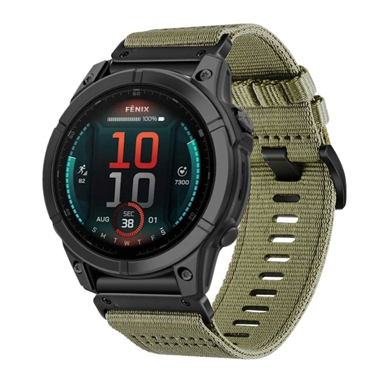 For Garmin Fenix E 47mm Nylon Canvas Quick Release 22mm Watch Band(Olive Green) by bashfashion