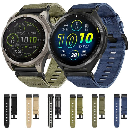 For Garmin Fenix E 47mm Nylon Canvas Quick Release 22mm Watch Band(Olive Green) by bashfashion