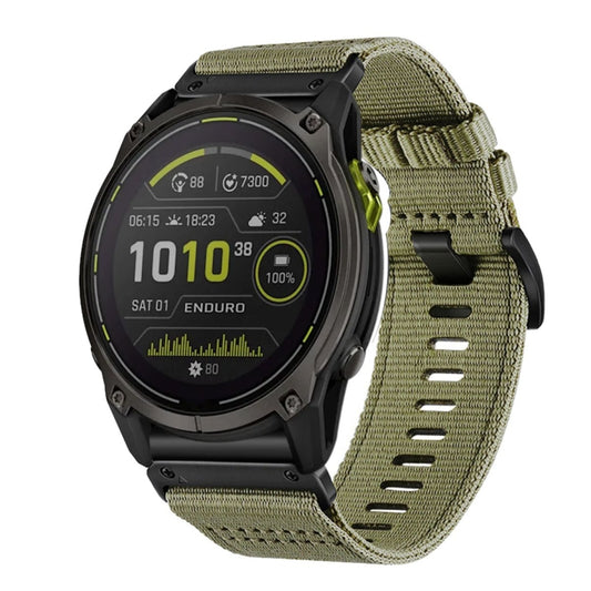 For Garmin Enduro 3 Nylon Canvas Quick Release 26mm Watch Band(Olive Green) by bashfashion