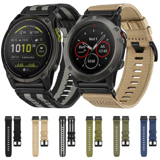 For Garmin Enduro 3 Nylon Canvas Quick Release 26mm Watch Band(Olive Green) by bashfashion