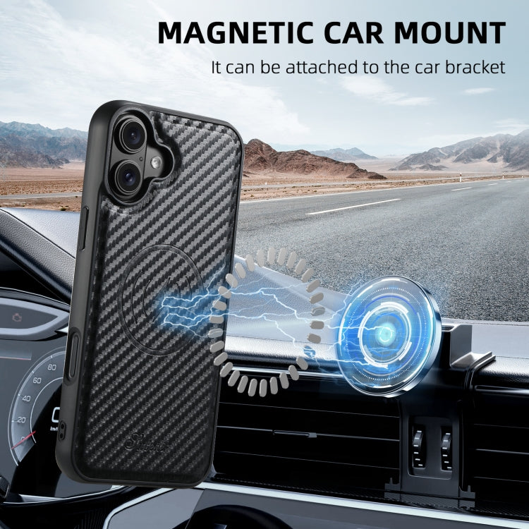 For iPhone 16 Plus Suteni TXWH18 Carbon Fiber Texture Detachable Wallet MagSafe Phone Case(Black) by Suteni