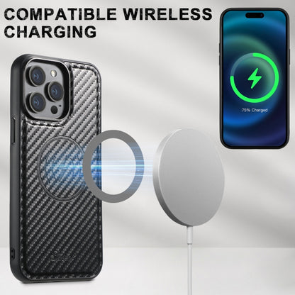 For iPhone 16 Plus Suteni TXWH18 Carbon Fiber Texture Detachable Wallet MagSafe Phone Case(Black) by Suteni
