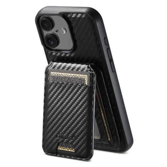 For iPhone 16 Plus Suteni TXWH18 Carbon Fiber Texture Detachable Wallet MagSafe Phone Case(Black) by Suteni
