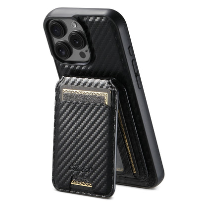 For iPhone 15 Pro Max Suteni TXWH18 Carbon Fiber Texture Detachable Wallet MagSafe Phone Case(Black) by Suteni