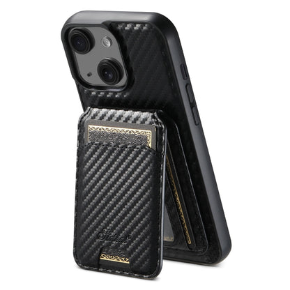 For iPhone 14 Suteni TXWH18 Carbon Fiber Texture Detachable Wallet MagSafe Phone Case(Black) by Suteni