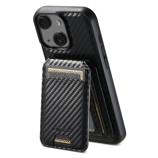 For iPhone 14 Suteni TXWH18 Carbon Fiber Texture Detachable Wallet MagSafe Phone Case(Black) by Suteni