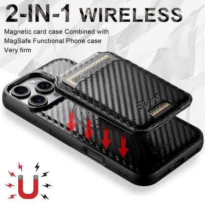 For iPhone 13 Suteni TXWH18 Carbon Fiber Texture Detachable Wallet MagSafe Phone Case(Black) by Suteni
