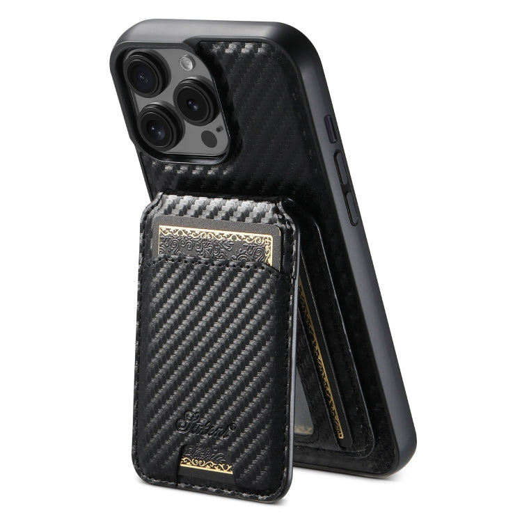 For iPhone 12 Pro Max Suteni TXWH18 Carbon Fiber Texture Detachable Wallet MagSafe Phone Case(Black) by Suteni