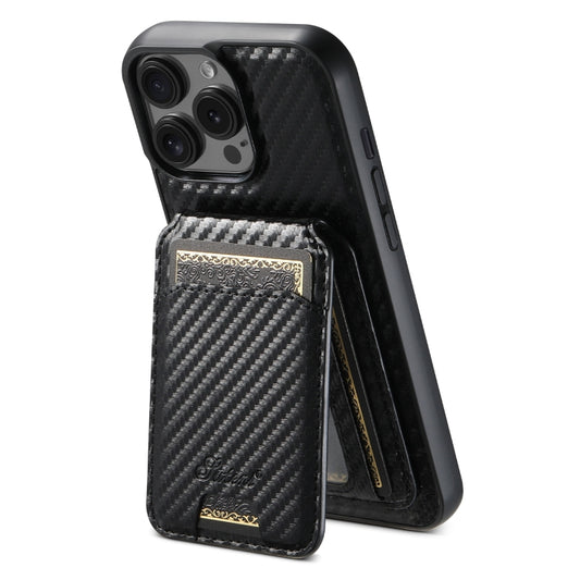 For iPhone 12 Pro Max Suteni TXWH18 Carbon Fiber Texture Detachable Wallet MagSafe Phone Case(Black) by Suteni