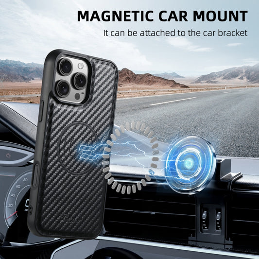 For iPhone 12 Suteni TXWH18 Carbon Fiber Texture Detachable Wallet MagSafe Phone Case(Black) by Suteni