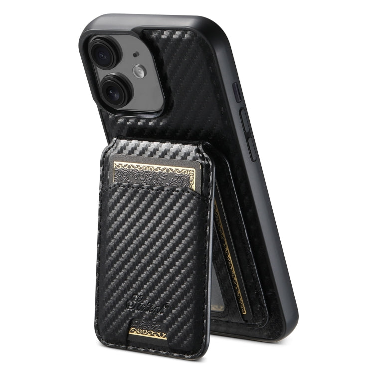 For iPhone 12 Suteni TXWH18 Carbon Fiber Texture Detachable Wallet MagSafe Phone Case(Black) by Suteni