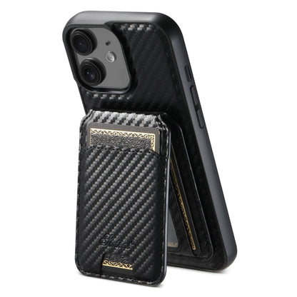 For iPhone 12 Suteni TXWH18 Carbon Fiber Texture Detachable Wallet MagSafe Phone Case(Black) by Suteni