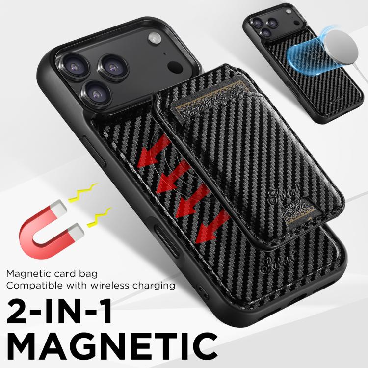 For iPhone 17 Pro Max Suteni TXWH18 Carbon Fiber Texture Detachable Wallet MagSafe Phone Case(Black) by Suteni
