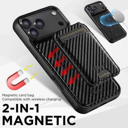 For iPhone 17 Pro Suteni TXWH18 Carbon Fiber Texture Detachable Wallet MagSafe Phone Case(Black) by Suteni