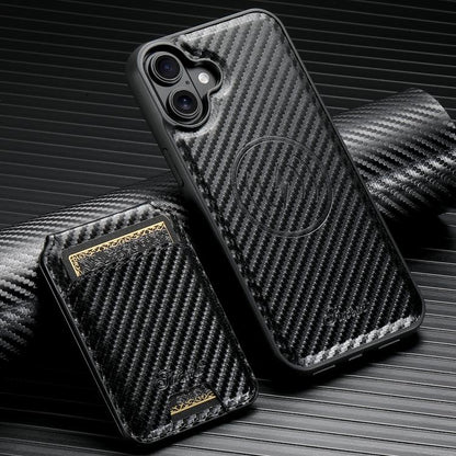 For iPhone 17 Suteni TXWH18 Carbon Fiber Texture Detachable Wallet MagSafe Phone Case(Black) by Suteni