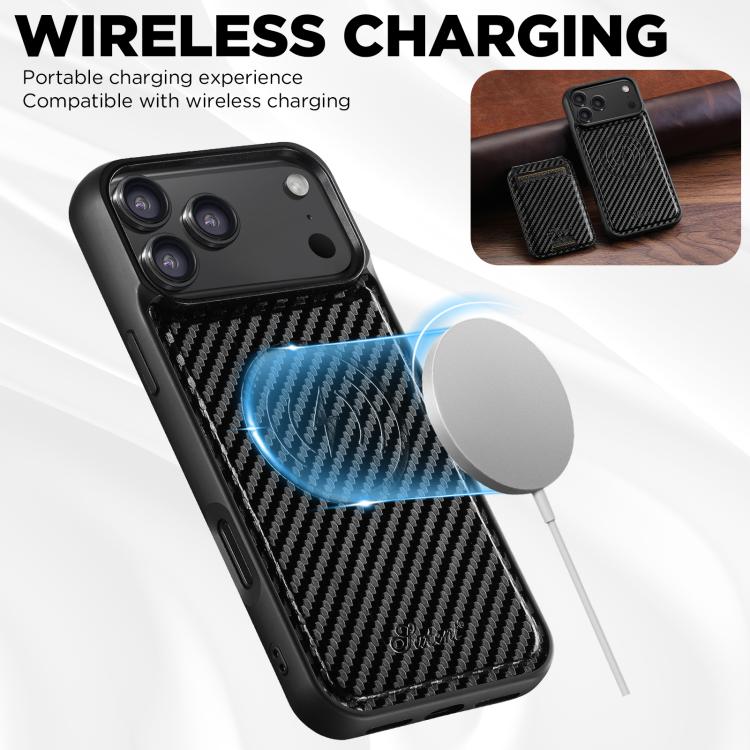 For iPhone 17 Suteni TXWH18 Carbon Fiber Texture Detachable Wallet MagSafe Phone Case(Black) by Suteni