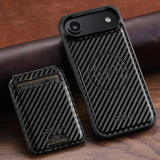 For iPhone Air Suteni TXWH18 Carbon Fiber Texture Detachable Wallet MagSafe Phone Case(Black) by Suteni