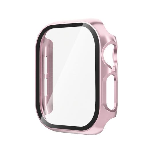 For Apple Watch Series 11 / 10 42mm Tempered Glass Film Integrated PC Watch Case(Rose Pink) by bashfashion