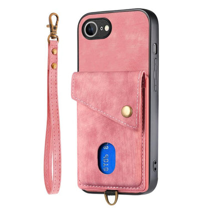 For iPhone 16e Retro Card Wallet Fold Leather Phone Case with Strap(Pink) by bashfashion