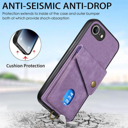 For iPhone 16e Retro Card Wallet Fold Leather Phone Case with Strap(Purple) by bashfashion