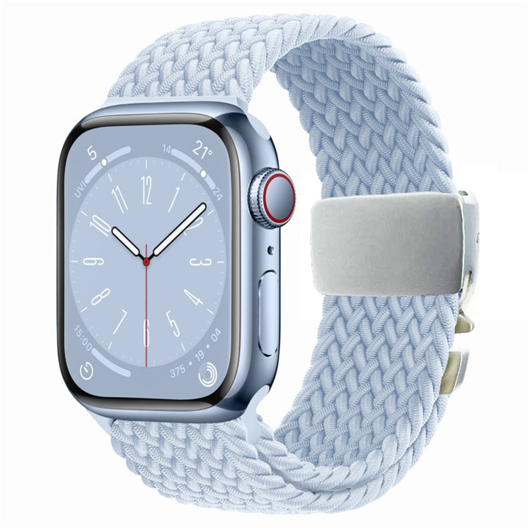 For Apple Watch 46mm / 49mm / 45mm / 44mm Metal Buckle Nylon Braided Watch Band(Light Blue) by bashfashion