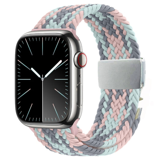 For Apple Watch 46mm / 49mm / 45mm / 44mm Metal Buckle Nylon Braided Watch Band(Pink White) by bashfashion