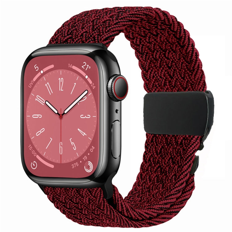 For Apple Watch 46mm / 49mm / 45mm / 44mm Metal Buckle Nylon Braided Watch Band(Black Red) by bashfashion