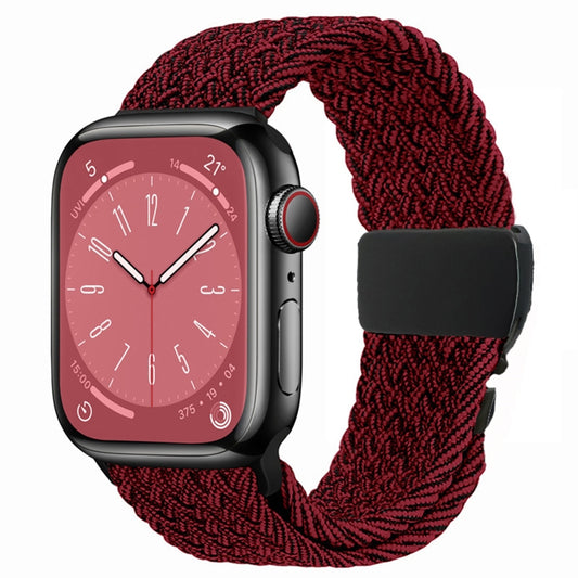 For Apple Watch 46mm / 49mm / 45mm / 44mm Metal Buckle Nylon Braided Watch Band(Black Red) by bashfashion