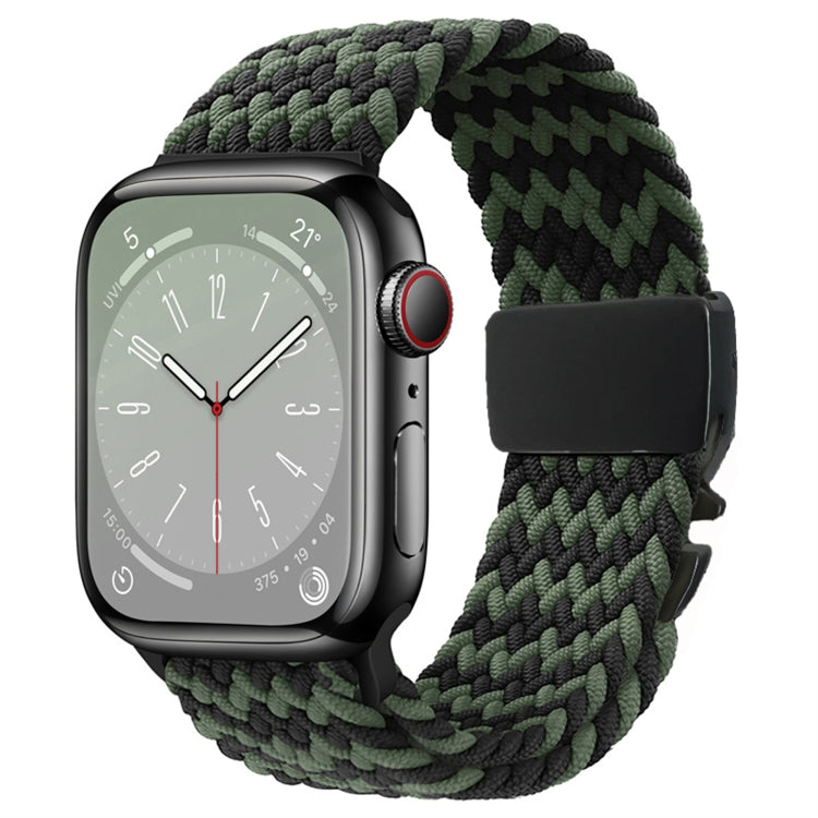 For Apple Watch 46mm / 49mm / 45mm / 44mm Metal Buckle Nylon Braided Watch Band(W Black Green) by bashfashion