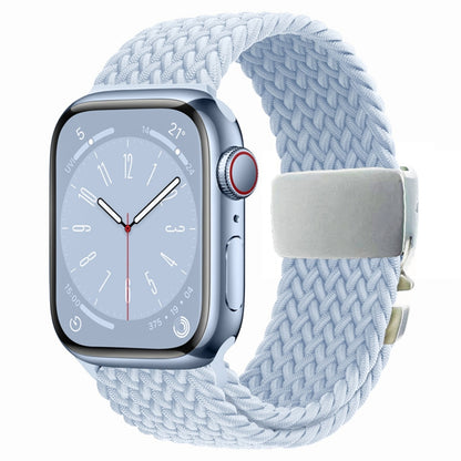 For Apple Watch 42mm / 9 41mm / 40mm / 38mm Metal Buckle Nylon Braided Watch Band(Light Blue) by bashfashion
