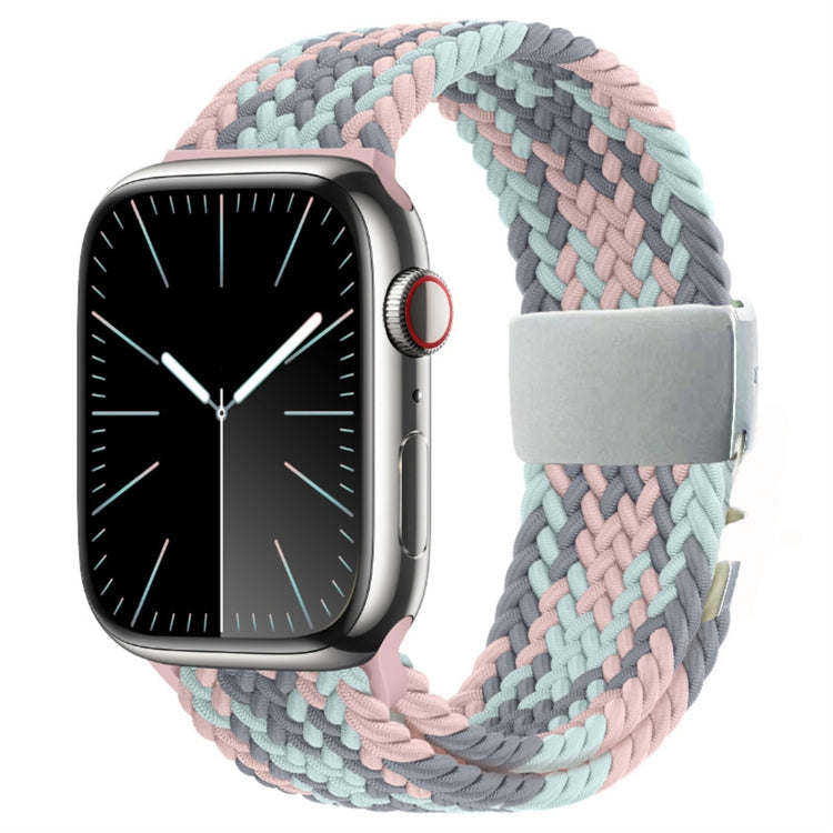 For Apple Watch 42mm / 9 41mm / 40mm / 38mm Metal Buckle Nylon Braided Watch Band(Pink White) by bashfashion