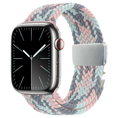 For Apple Watch 42mm / 9 41mm / 40mm / 38mm Metal Buckle Nylon Braided Watch Band(Pink White) by bashfashion